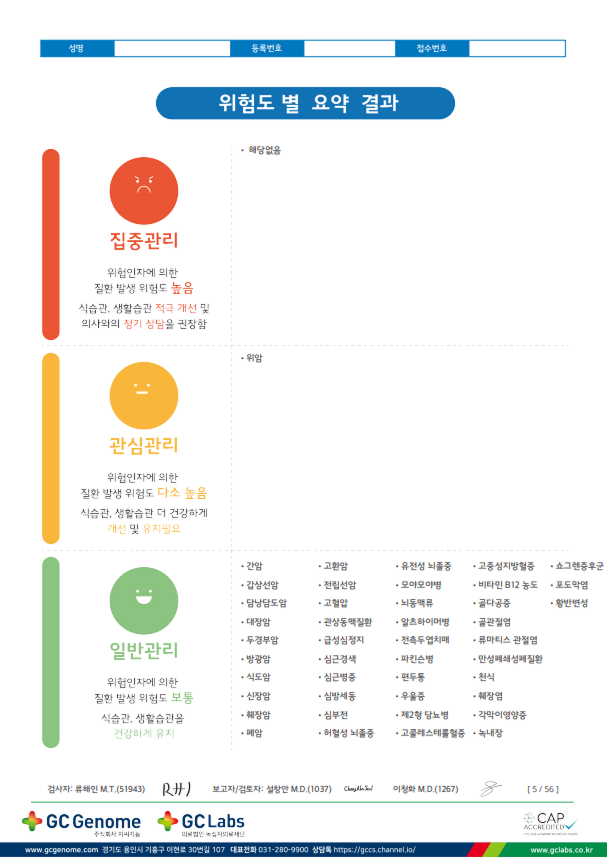 유전자검사 결과지 예시 3
